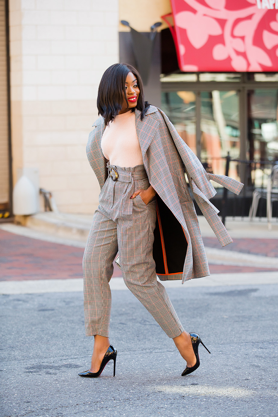 Check print coat pant clearance